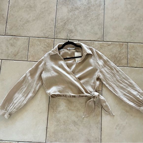 Zara Tan Linen Wrap Top, NWT, size Medium. - Picture 4 of 4